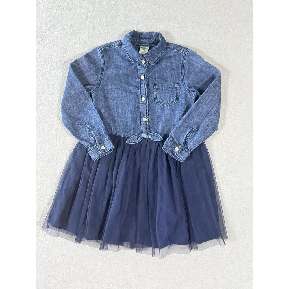 OshKosh‎ 3T Chambray Tulle Dress Denim Blue Long Sleeve Party Twirl
